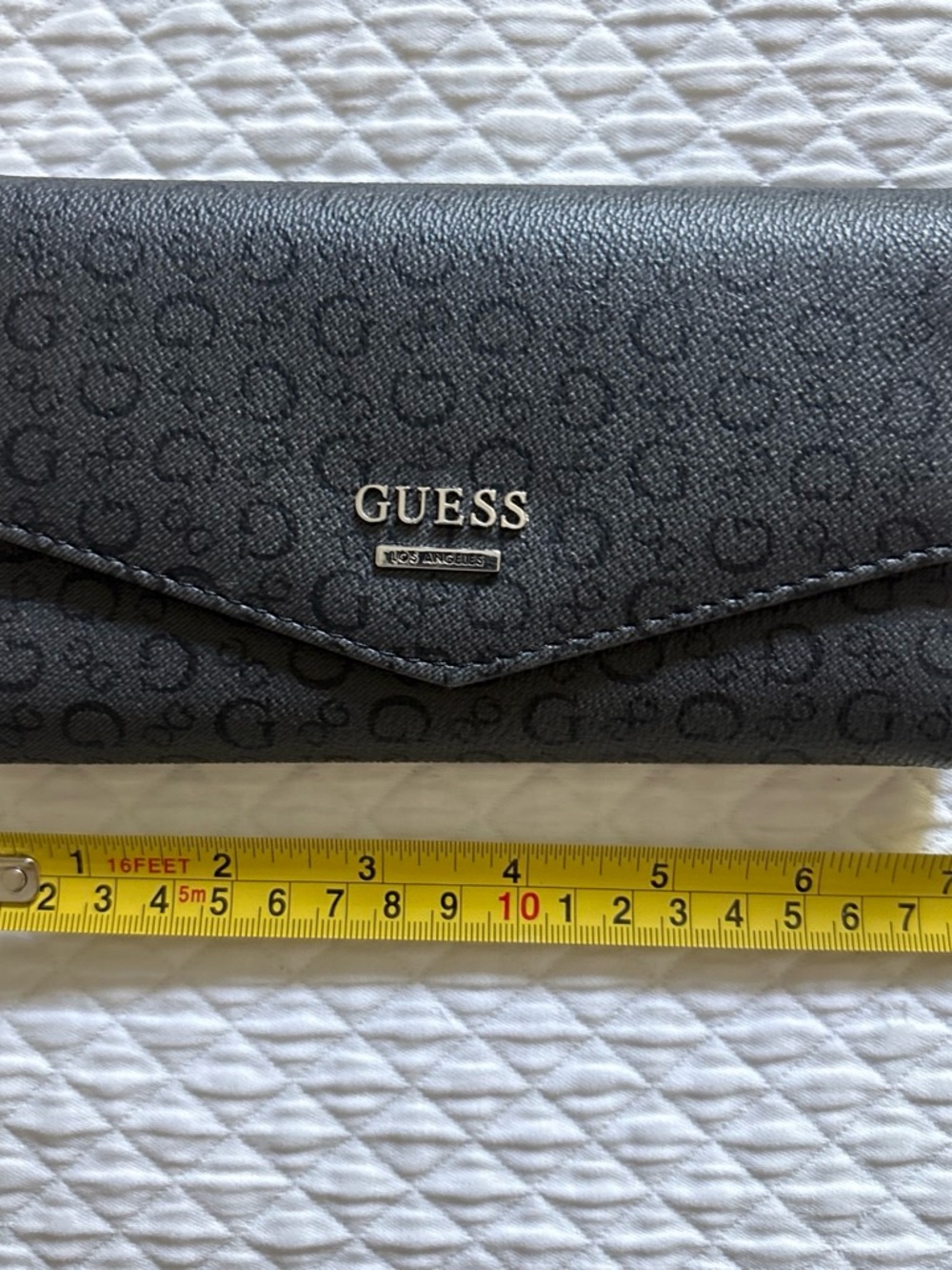 GUESS Black Quilted Logo Envelope Wallet with Metal Logo